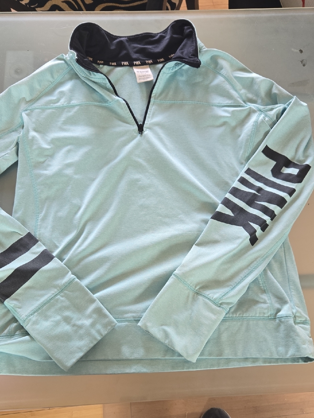 Victoria's Secret PINK Light Aqua Half-Zip with Black Trim